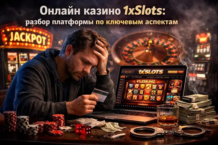 Игрок в отчаянии перед ноутбуком с открытым сайтом 1xSlots