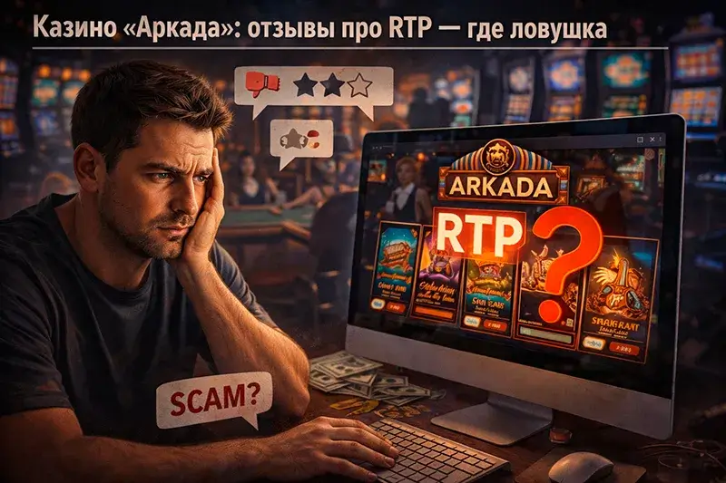 Грустный игрок у слота и разбор отзывов о честности казино Аркада