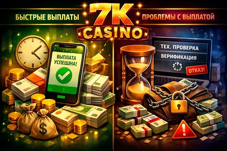 Сравнение успешных мелких выплат и блокировок крупных сумм из-за верификации в 7K Casino